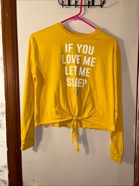 Made Right 💕 Yellow Tie-Front Graphic Long Sleeve “If You Love Me Let Me Sleep"